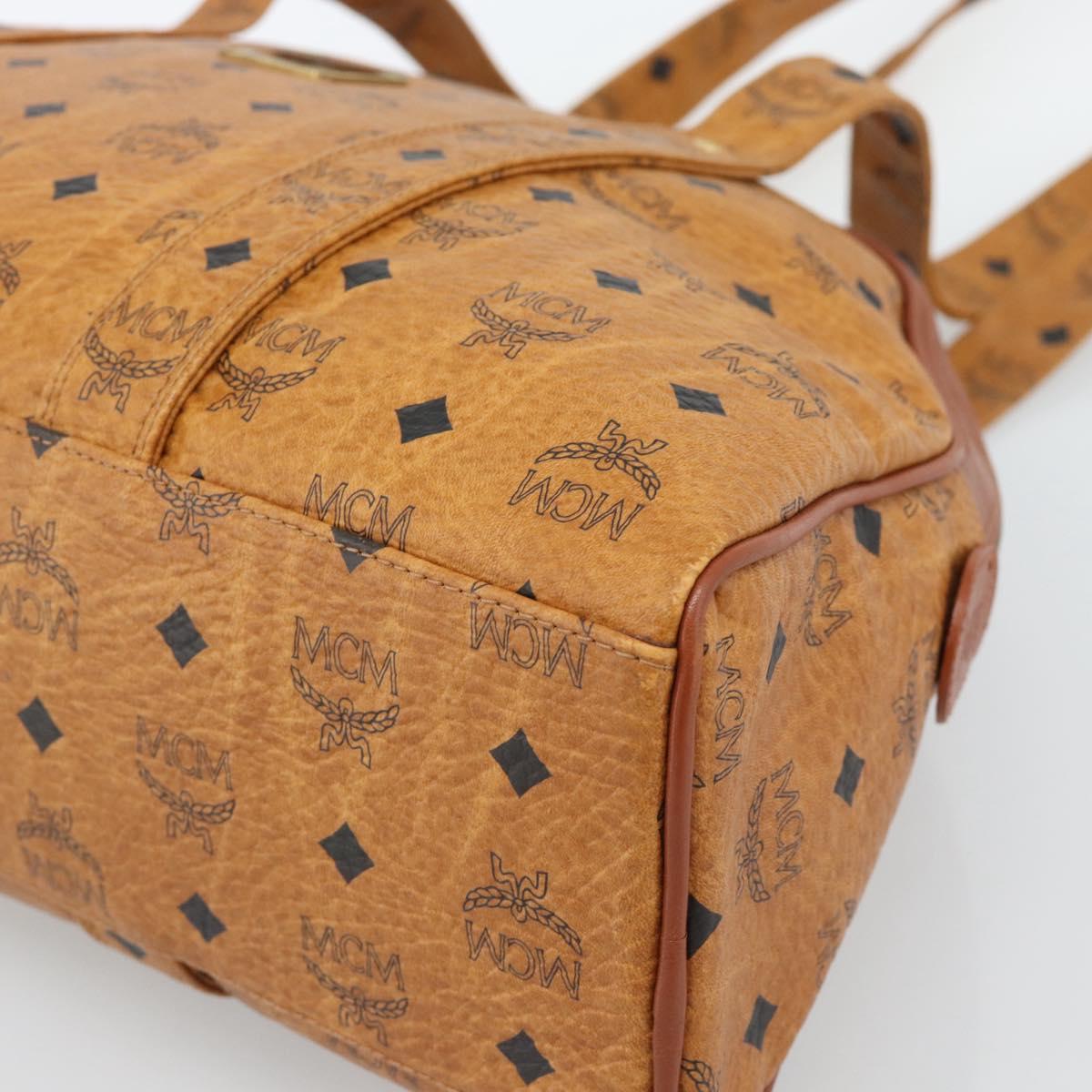 MCM Vicetos Logogram Tote Bag PVC Leather Brown Gold Auth SW2381A