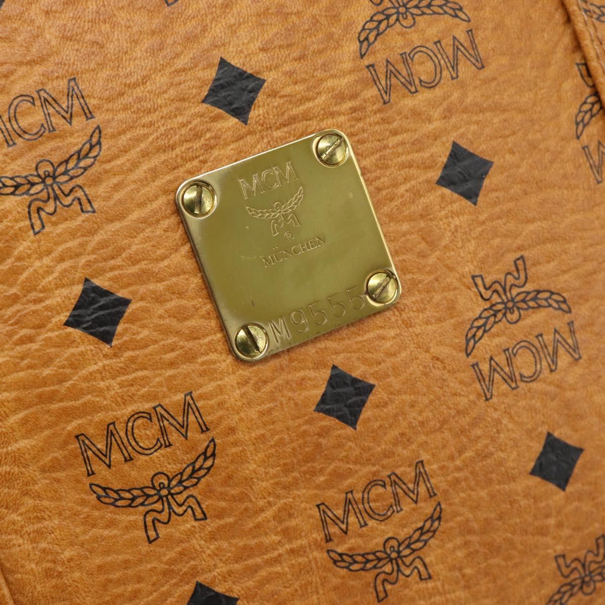 MCM Vicetos Logogram Tote Bag PVC Leather Brown Gold Auth SW2381A
