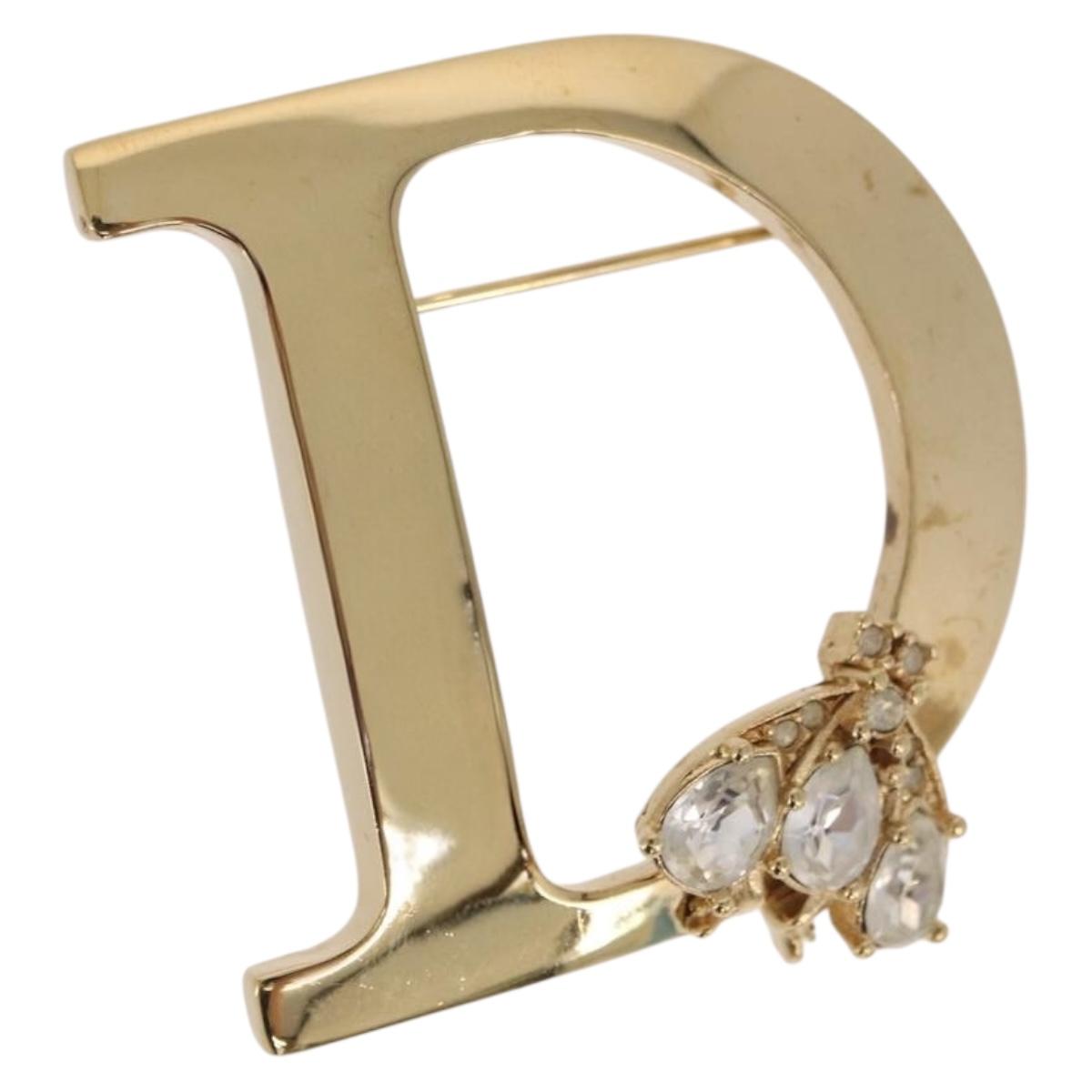 Christian Dior Rhinestone Brooch metal Gold Auth SW2384V