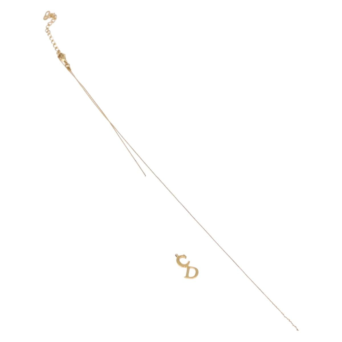 Christian Dior CD Logo Necklace metal Gold Tone Auth SW2388