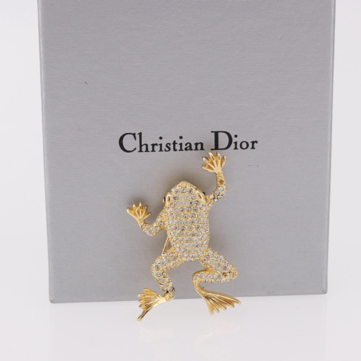 Christian Dior Rhinestone Brooch metal Gold Auth SW2393
