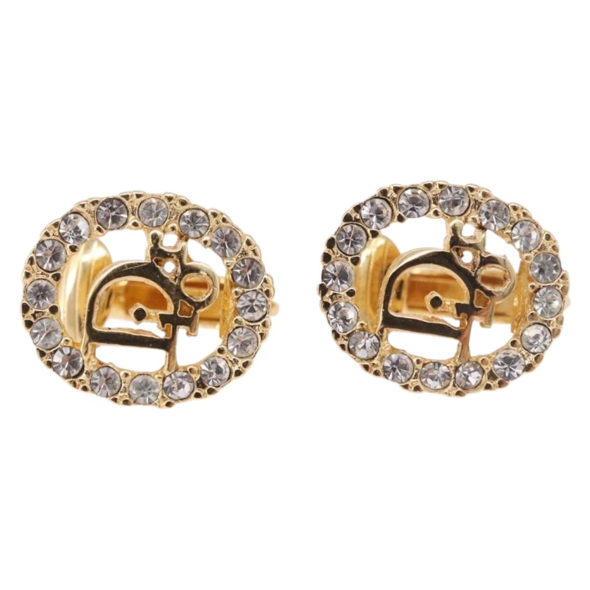 Christian Dior Earring Necklace metal set Gold Tone Auth SW2395V