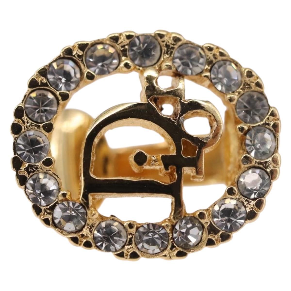 Christian Dior Earring Necklace metal set Gold Tone Auth SW2395V
