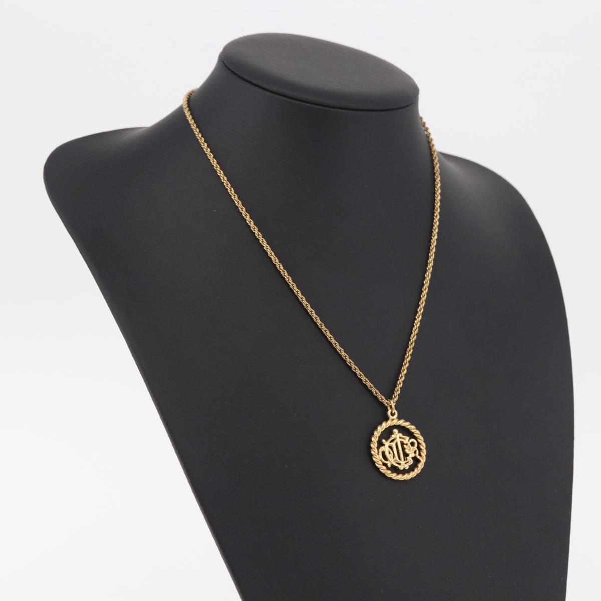 Christian Dior CD Logo Round Necklace metal Gold Auth SW2396