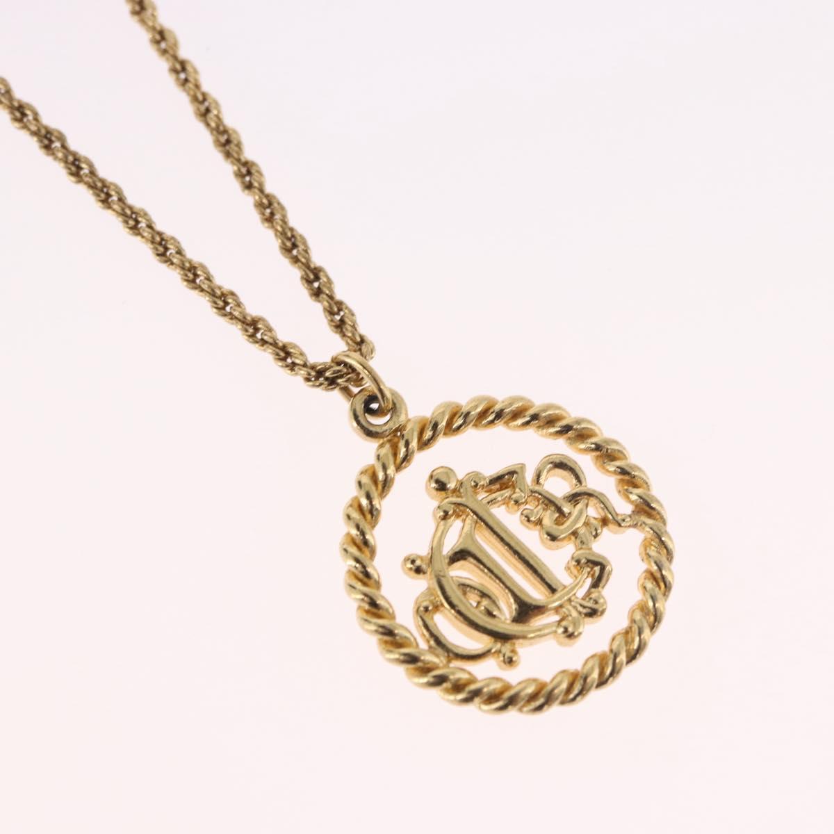 Christian Dior CD Logo Round Necklace metal Gold Auth SW2396