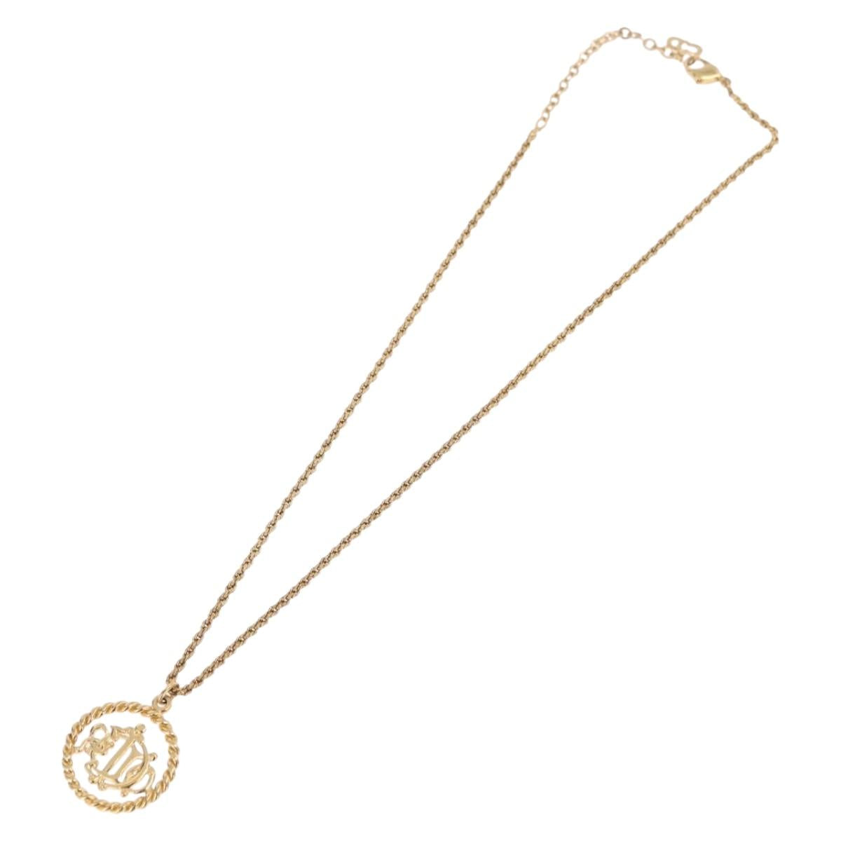 Christian Dior CD Logo Round Necklace metal Gold Auth SW2396