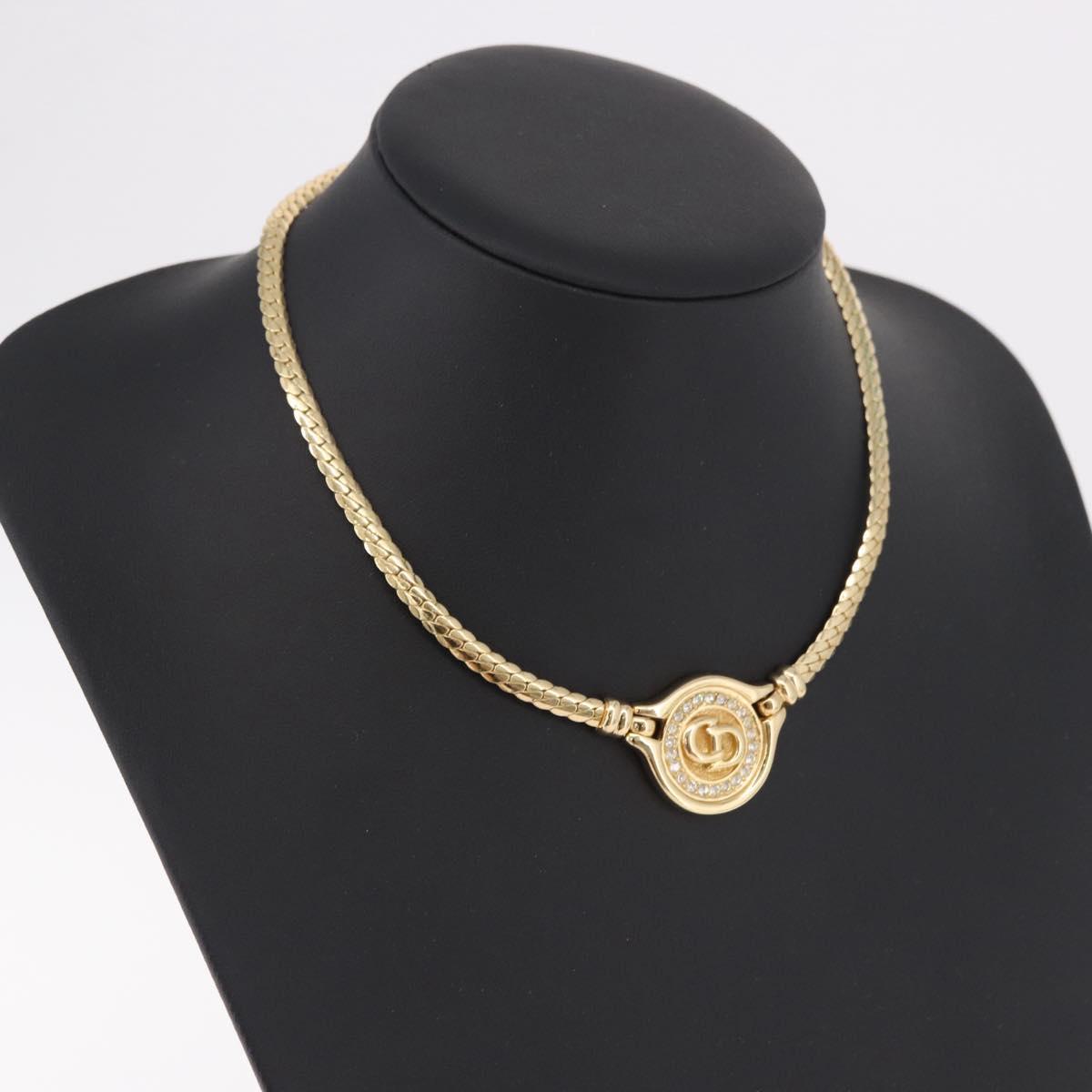 Christian Dior Rhinestone Necklace metal Gold Auth SW2398V