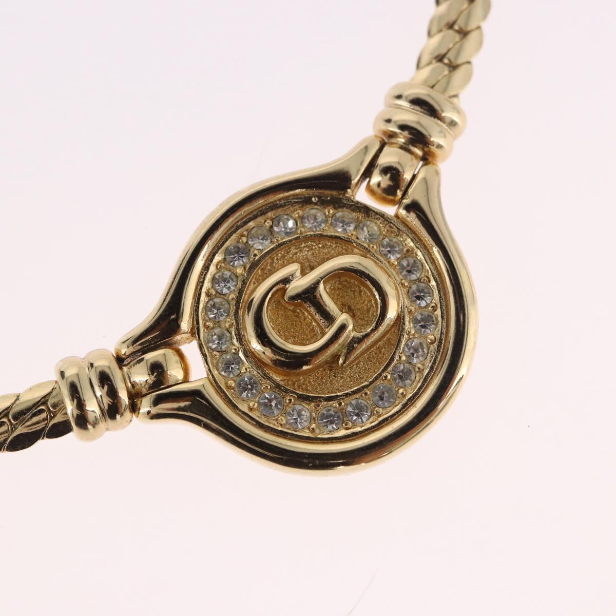 Christian Dior Rhinestone Necklace metal Gold Auth SW2398V