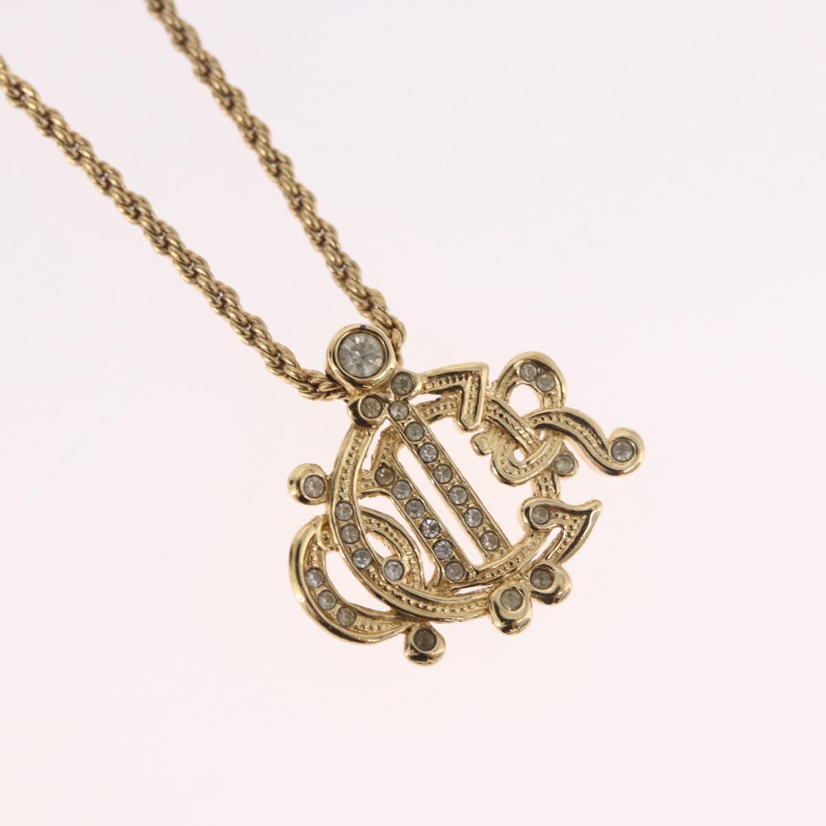 Christian Dior Rhinestone Necklace metal Gold Auth SW2410