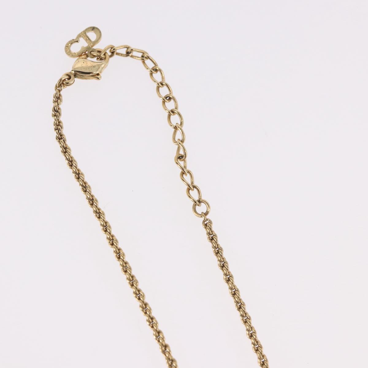 Christian Dior Rhinestone Necklace metal Gold Auth SW2410
