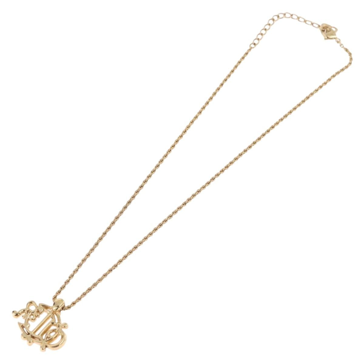 Christian Dior Rhinestone Necklace metal Gold Auth SW2410