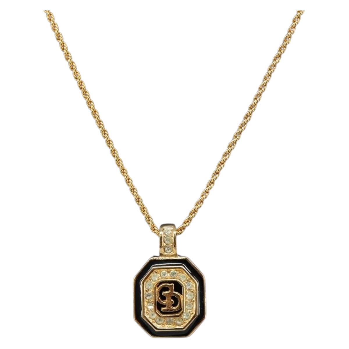 Christian Dior Rhinestone Necklace metal Gold Auth SW2415