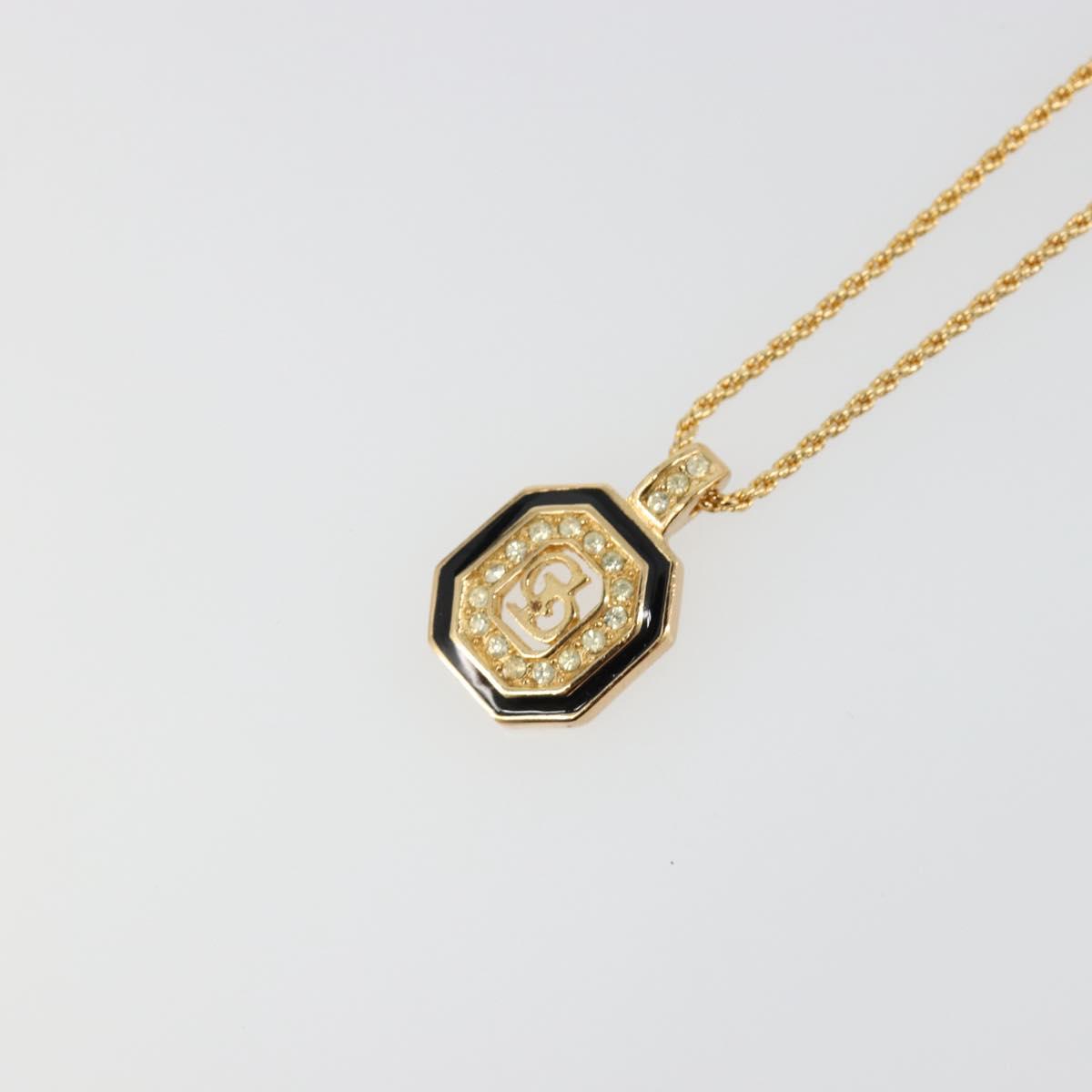 Christian Dior Rhinestone Necklace metal Gold Auth SW2415