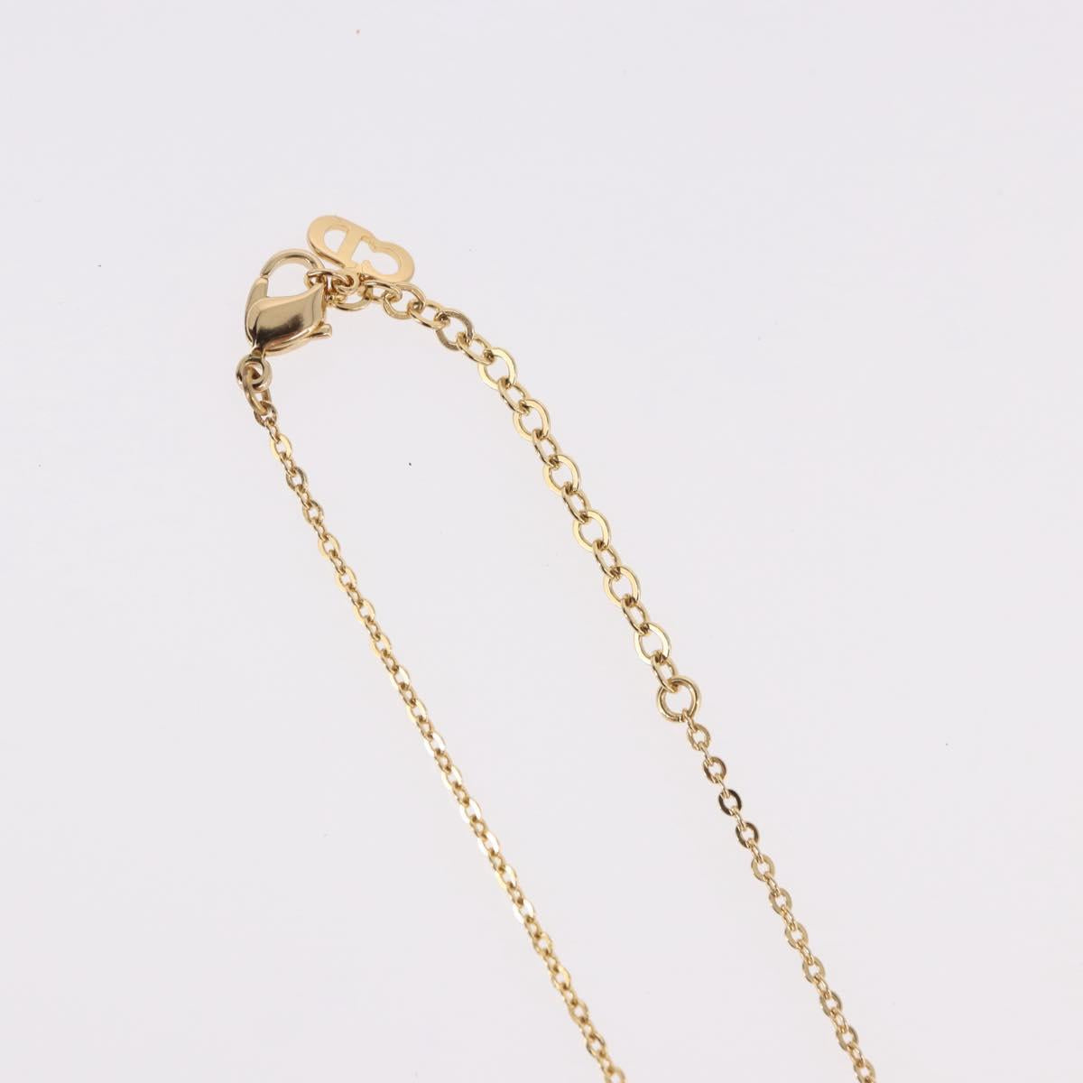 Christian Dior Rhinestone Heart Necklace metal Gold Auth SW2427