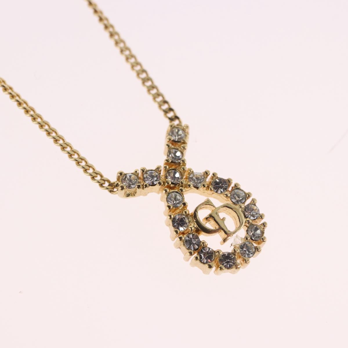 Christian Dior Rhinestone Necklace metal Gold Auth SW2439V