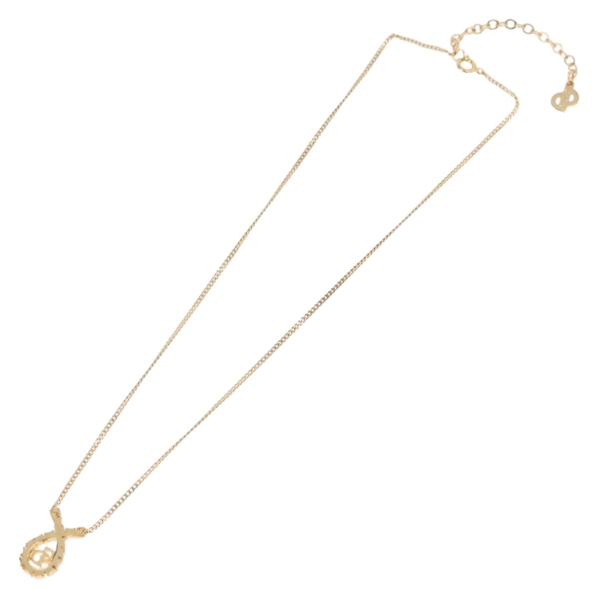 Christian Dior Rhinestone Necklace metal Gold Auth SW2439V