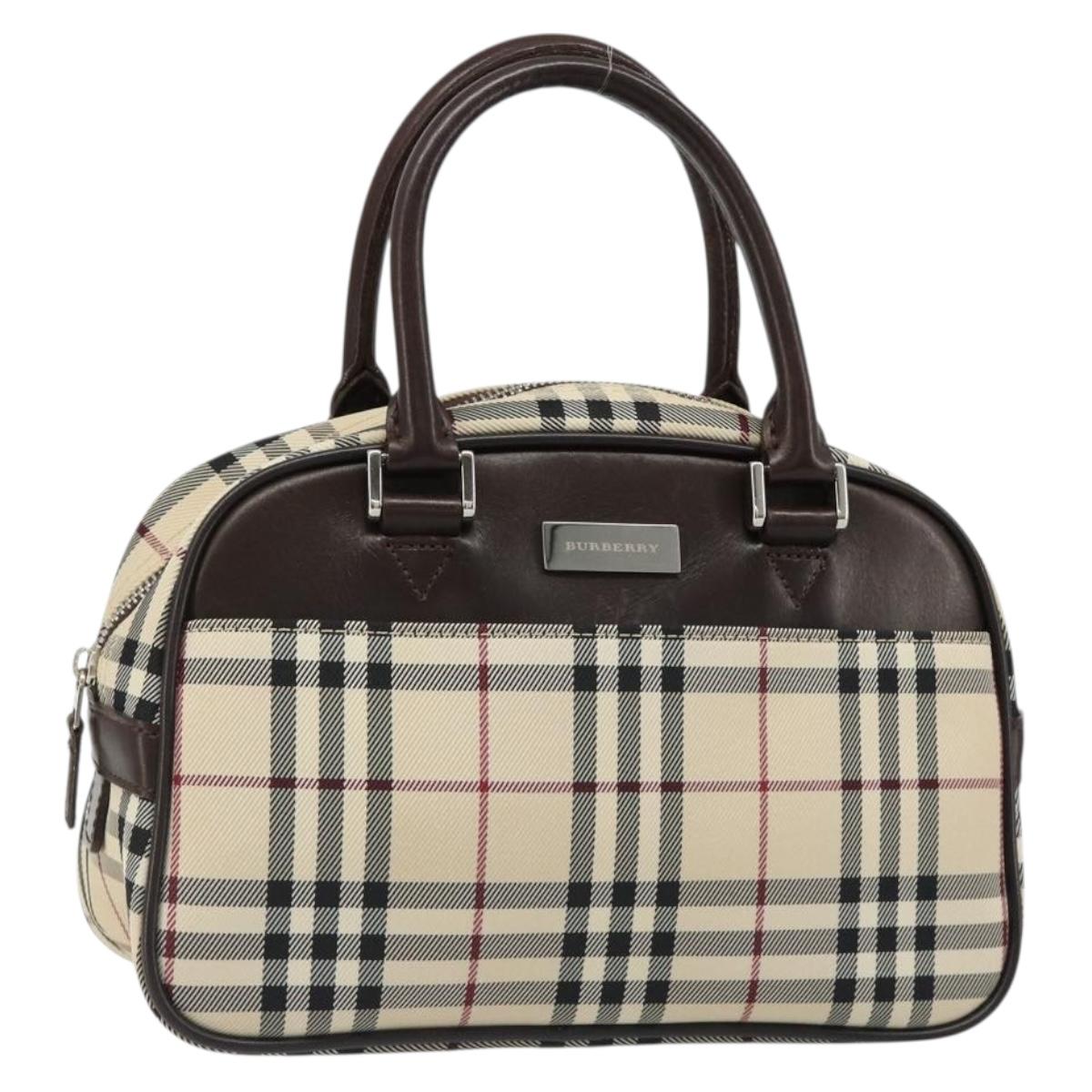 BURBERRY Nova Check Hand Bag Canvas Beige Silver Auth SW2449V