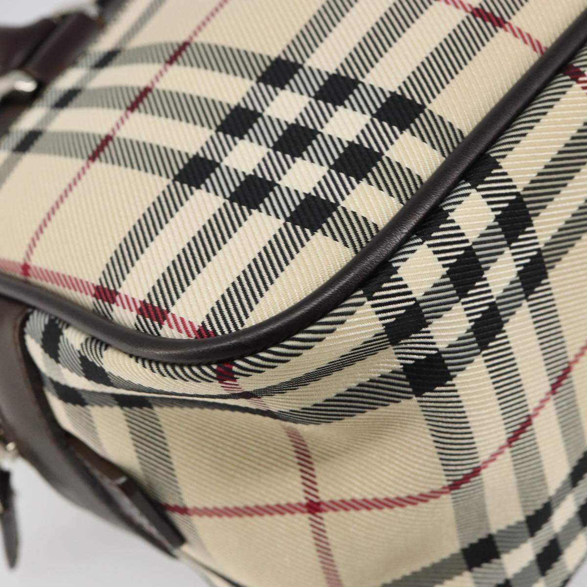 BURBERRY Nova Check Hand Bag Canvas Beige Silver Auth SW2449V