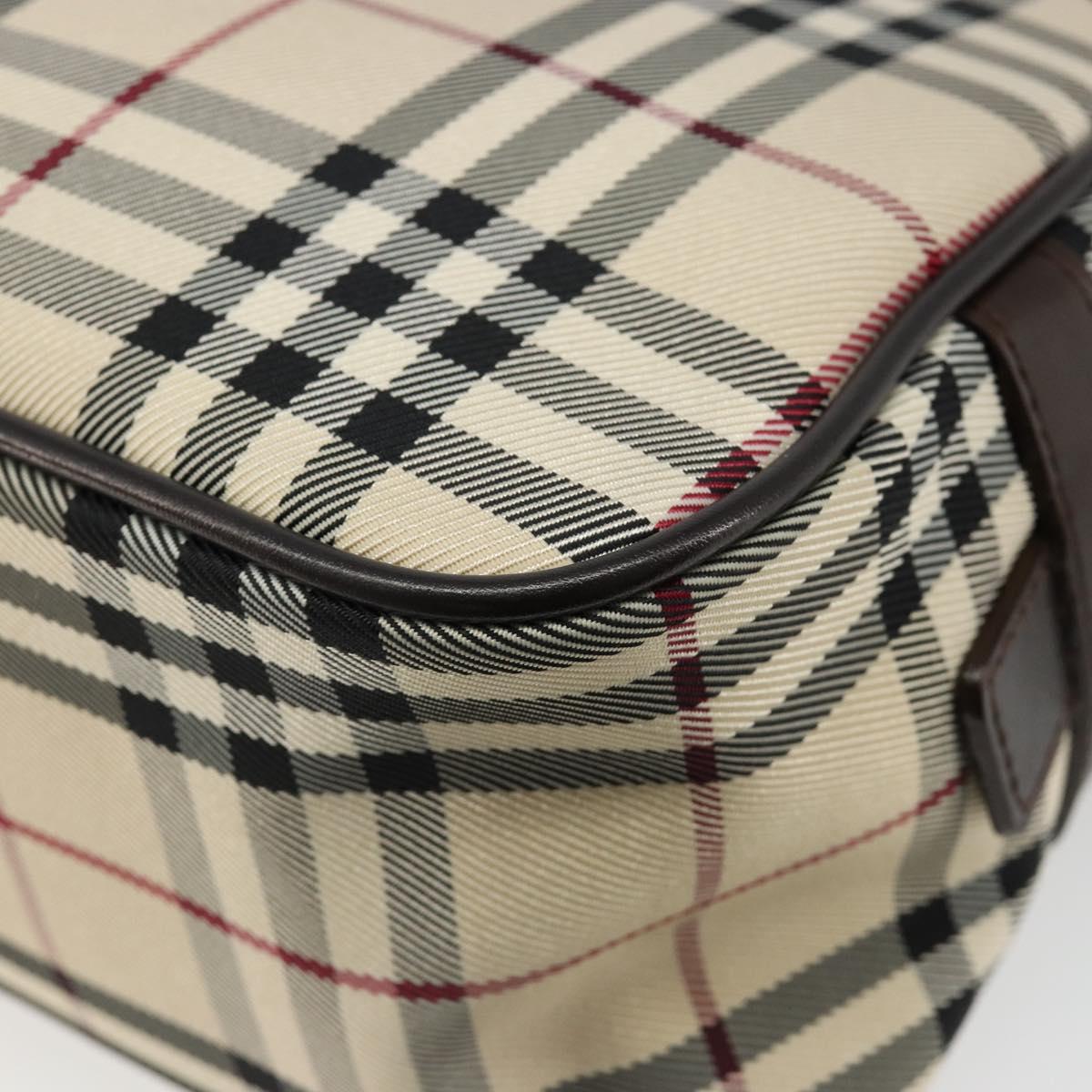 BURBERRY Nova Check Hand Bag Canvas Beige Silver Auth SW2449V