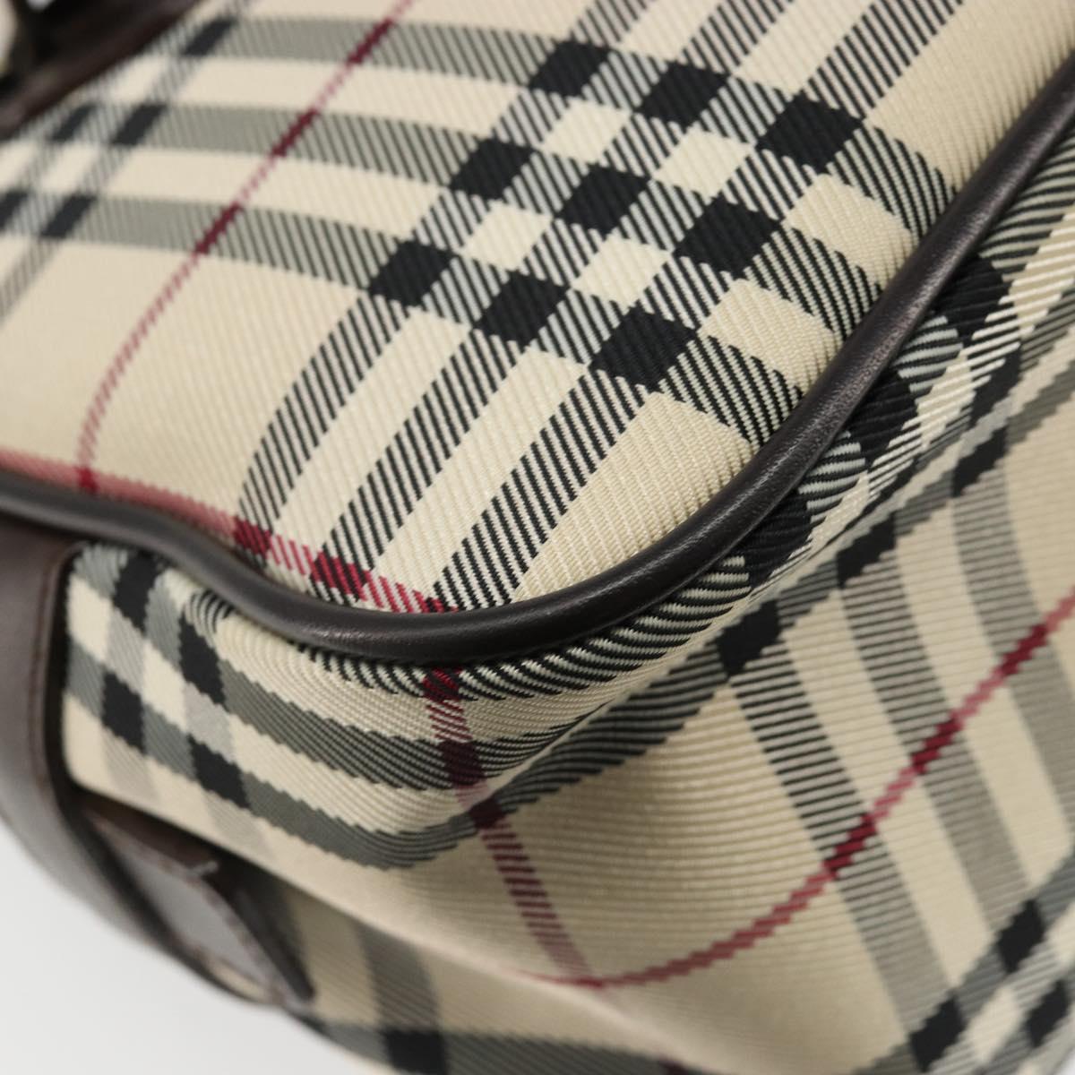 BURBERRY Nova Check Hand Bag Canvas Beige Silver Auth SW2449V