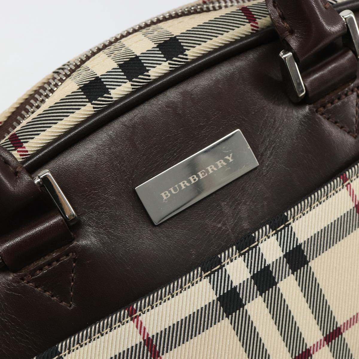 BURBERRY Nova Check Hand Bag Canvas Beige Silver Auth SW2449V