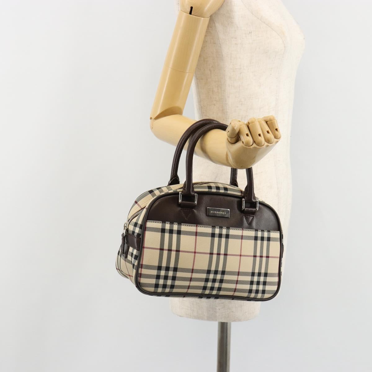 BURBERRY Nova Check Hand Bag Canvas Beige Silver Auth SW2449V