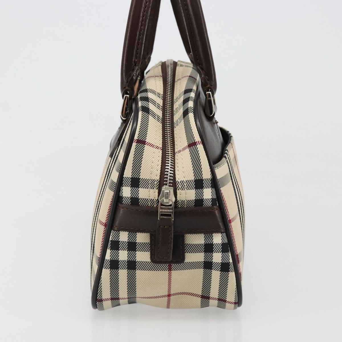 BURBERRY Nova Check Hand Bag Canvas Beige Silver Auth SW2449V