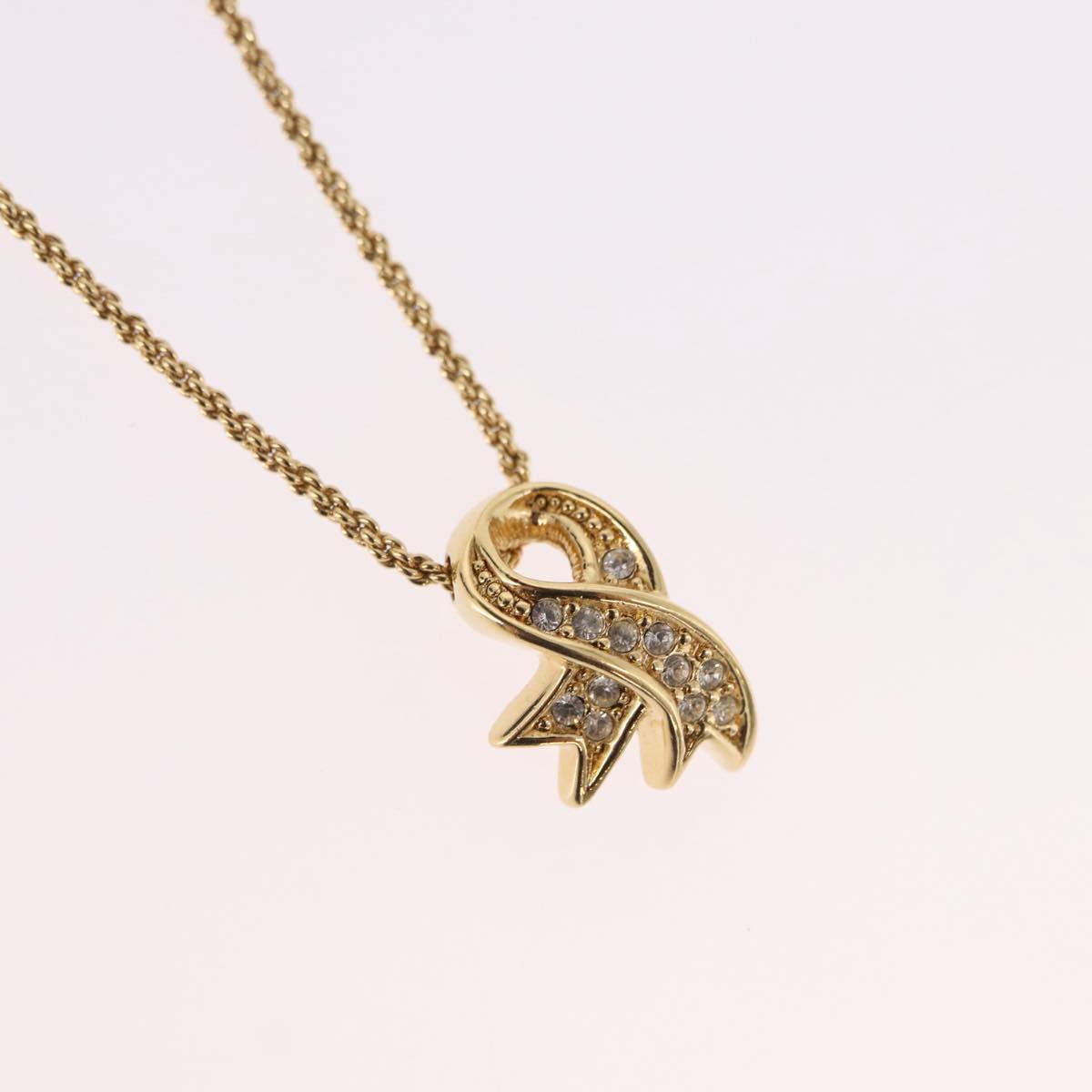 Christian Dior Ribbon Necklace Metal Gold Tone Auth SW2467