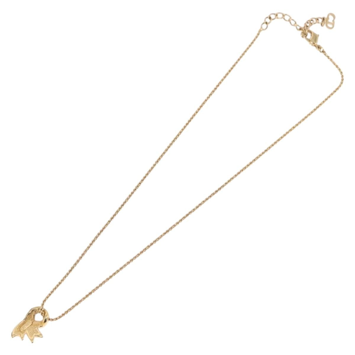 Christian Dior Ribbon Necklace Metal Gold Tone Auth SW2467