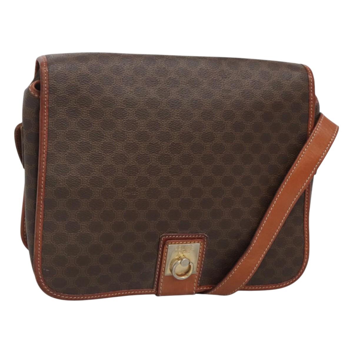 CELINE Macadam Canvas Shoulder Bag PVC Leather Brown Auth sw248