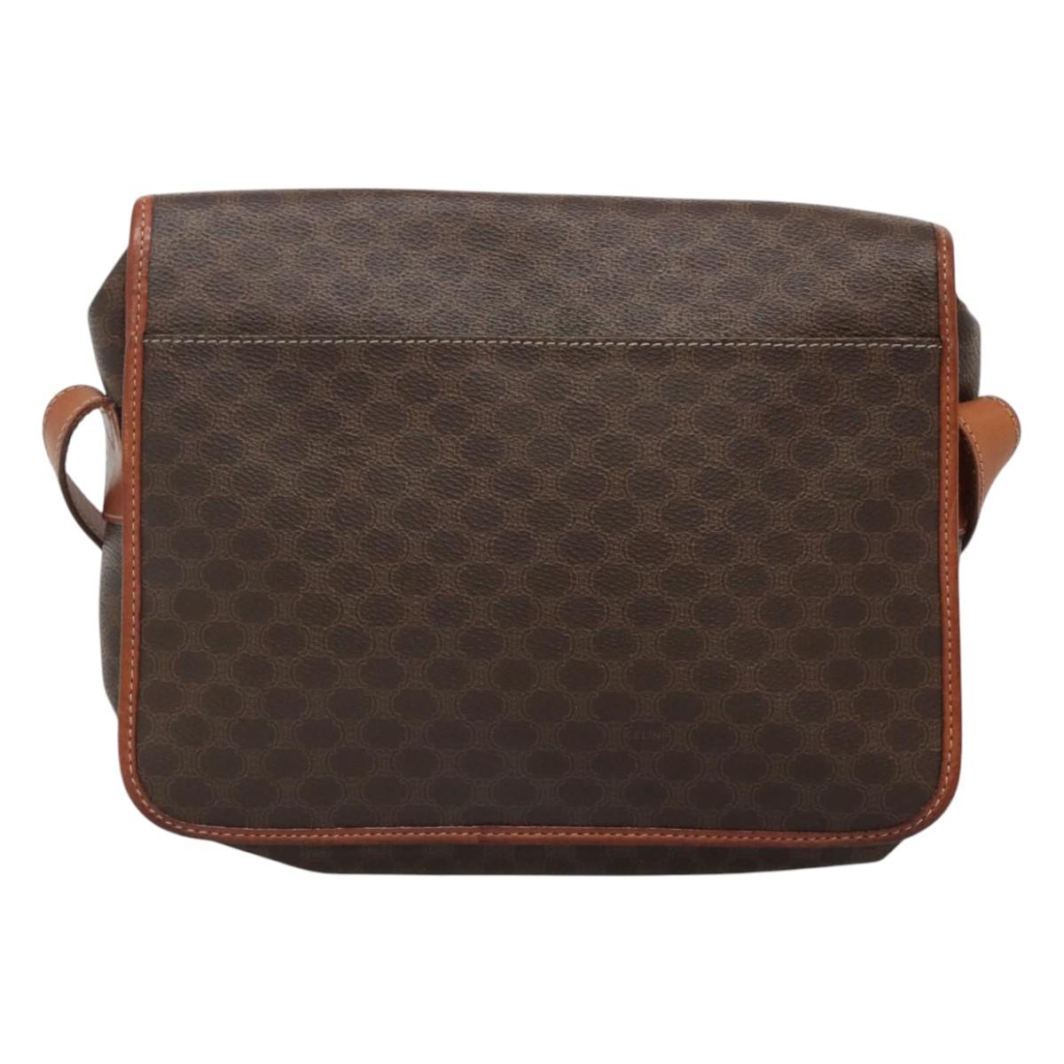 CELINE Macadam Canvas Shoulder Bag PVC Leather Brown Auth sw248