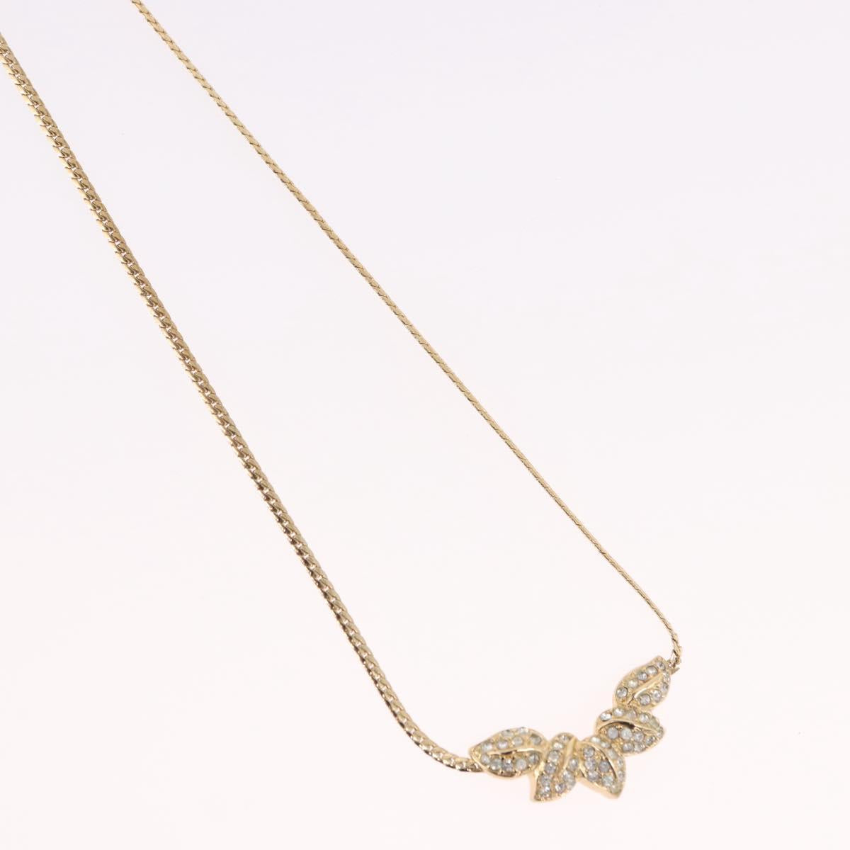 Christian Dior Leaf Motif Necklace Metal Gold Tone Auth SW2483