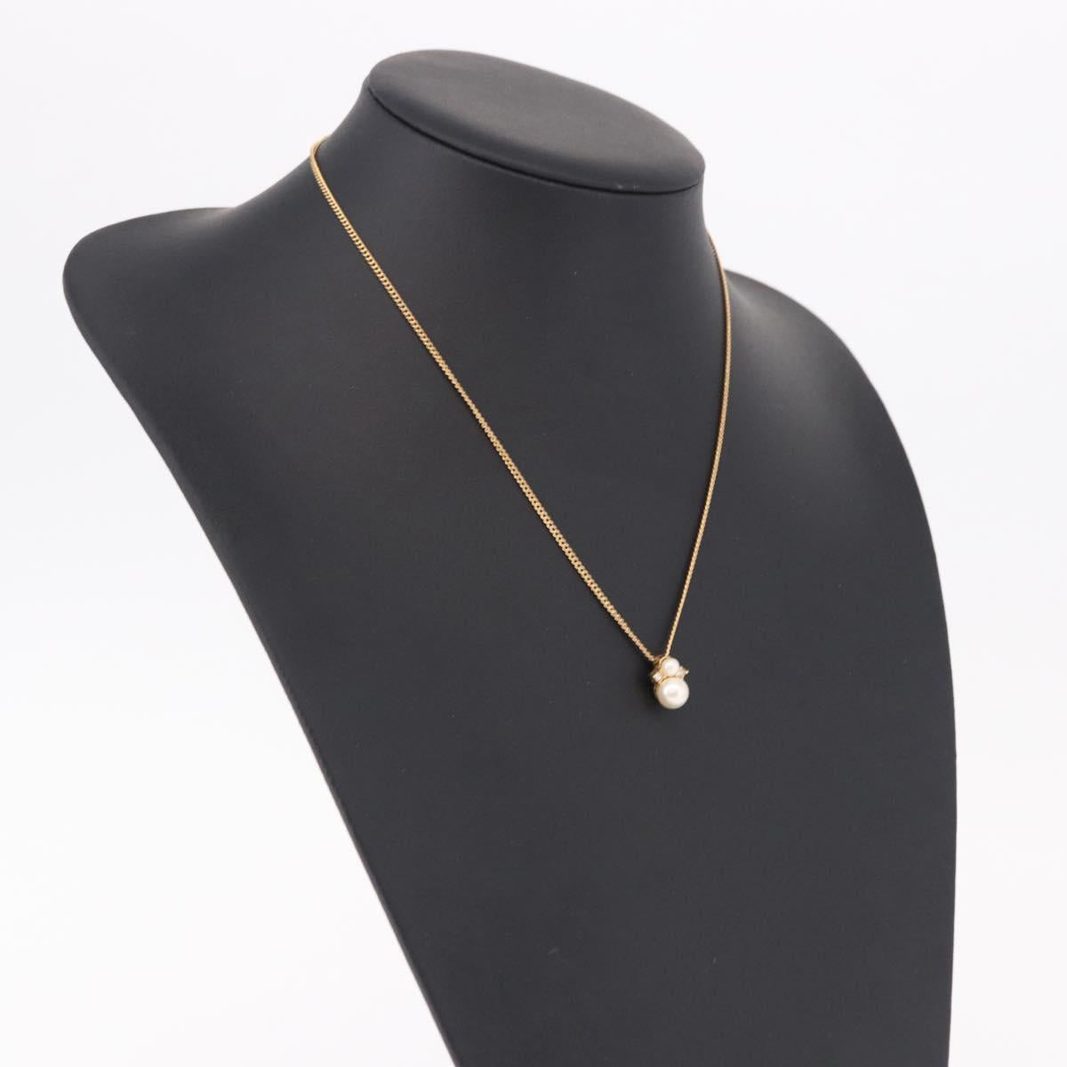 Christian Dior Pearl tTop Necklace Metal Gold Tone Auth SW2495