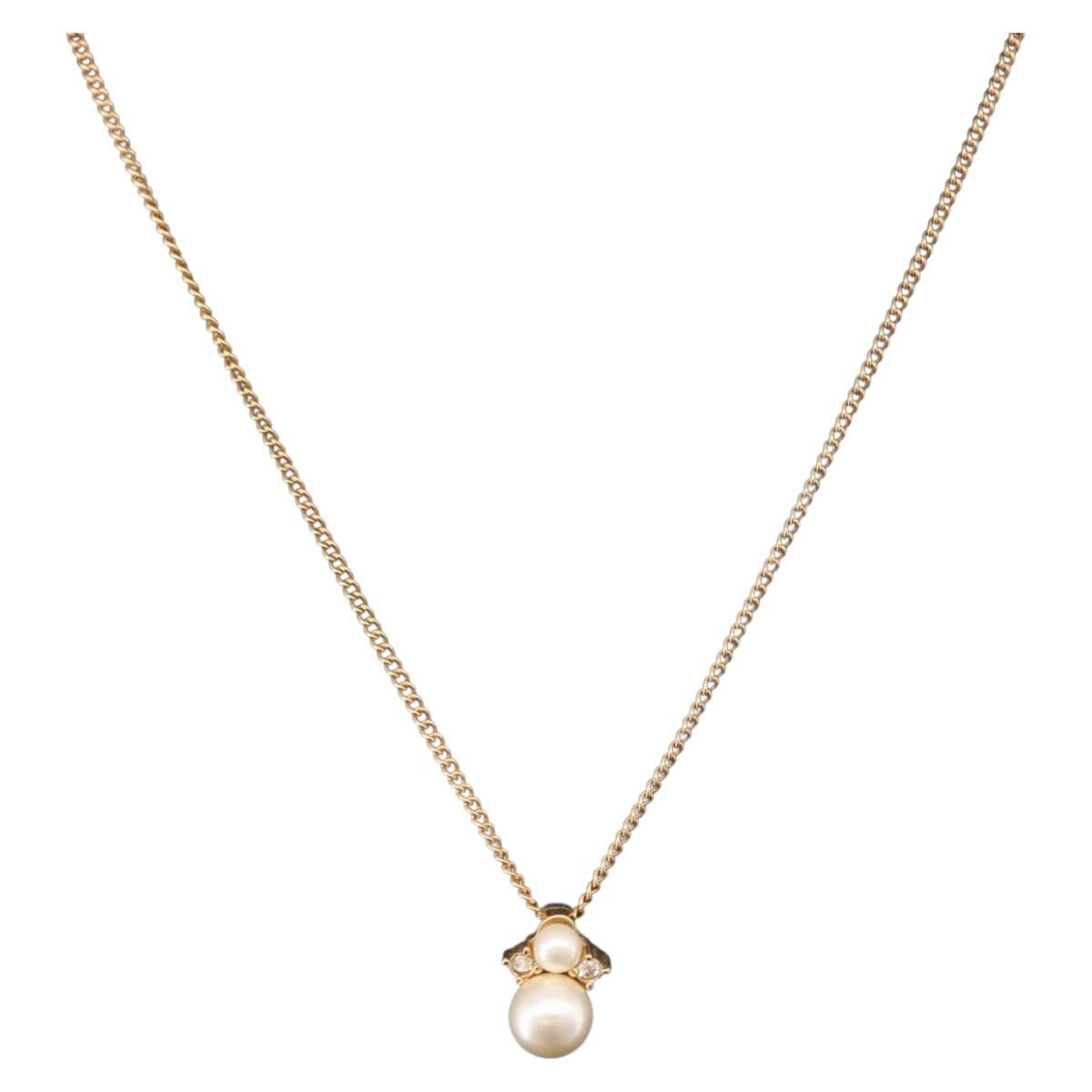 Christian Dior Pearl tTop Necklace Metal Gold Tone Auth SW2495