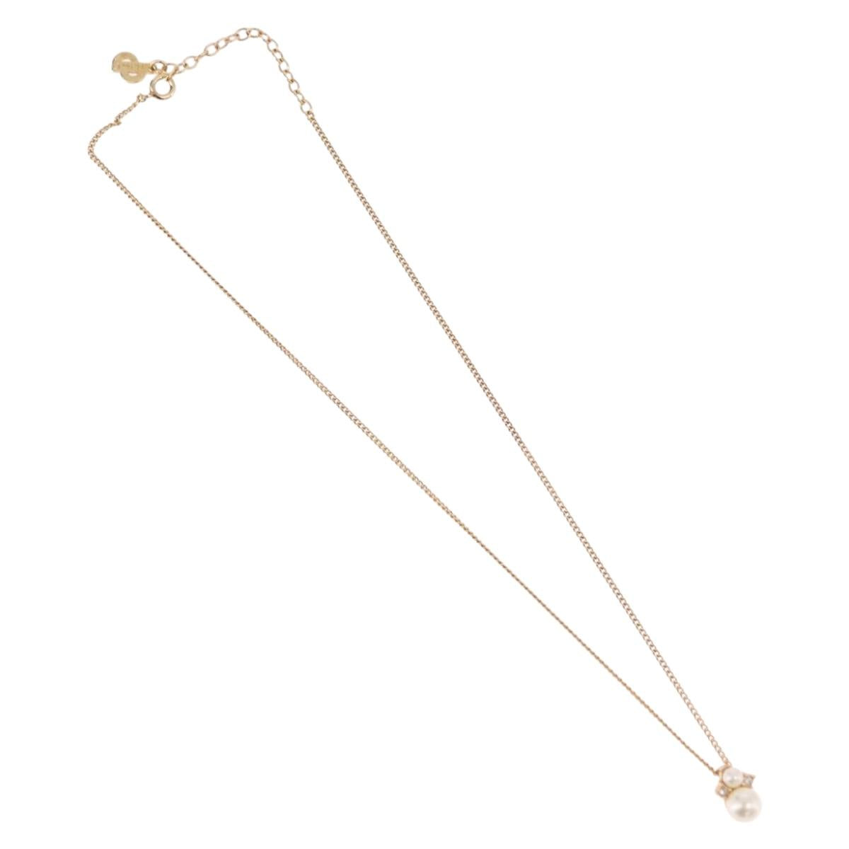 Christian Dior Pearl tTop Necklace Metal Gold Tone Auth SW2495