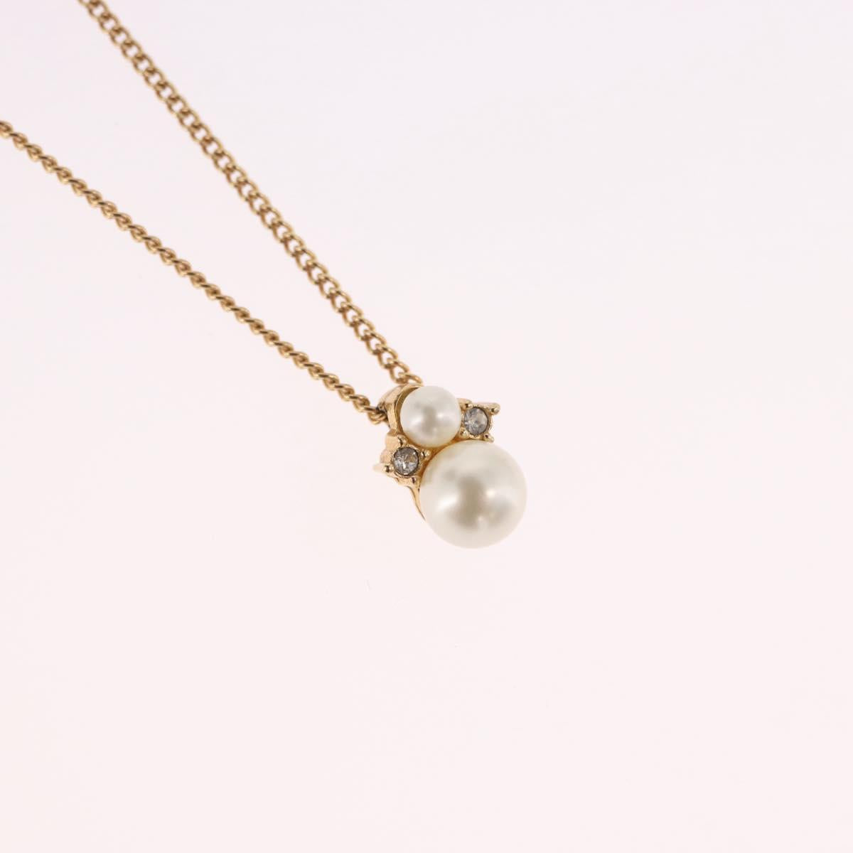 Christian Dior Pearl tTop Necklace Metal Gold Tone Auth SW2495
