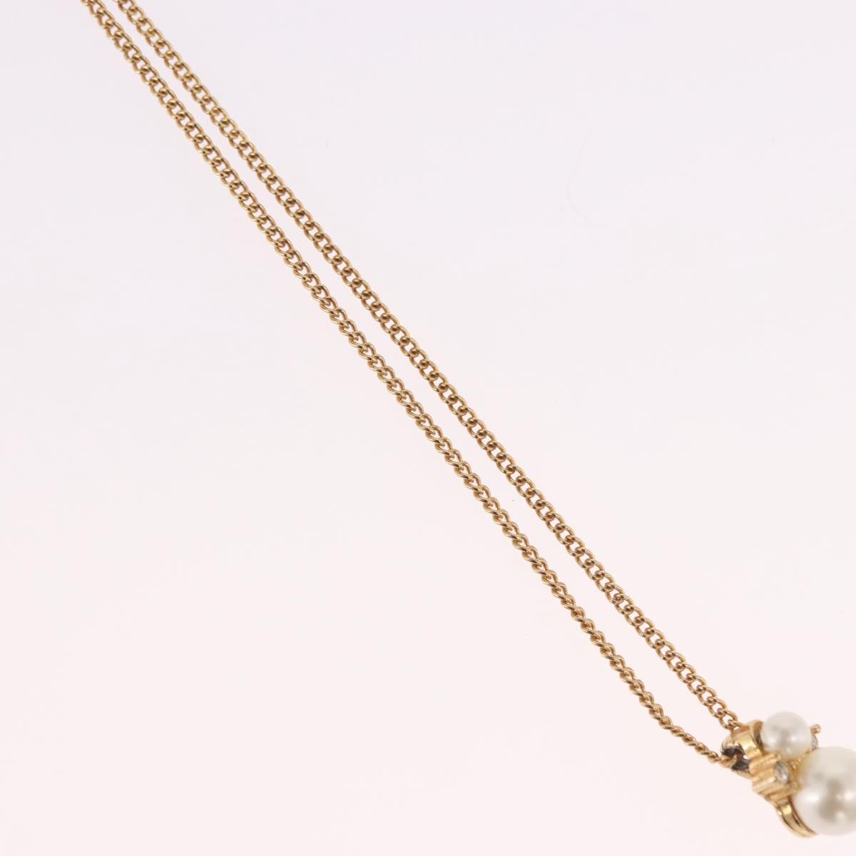 Christian Dior Pearl tTop Necklace Metal Gold Tone Auth SW2495
