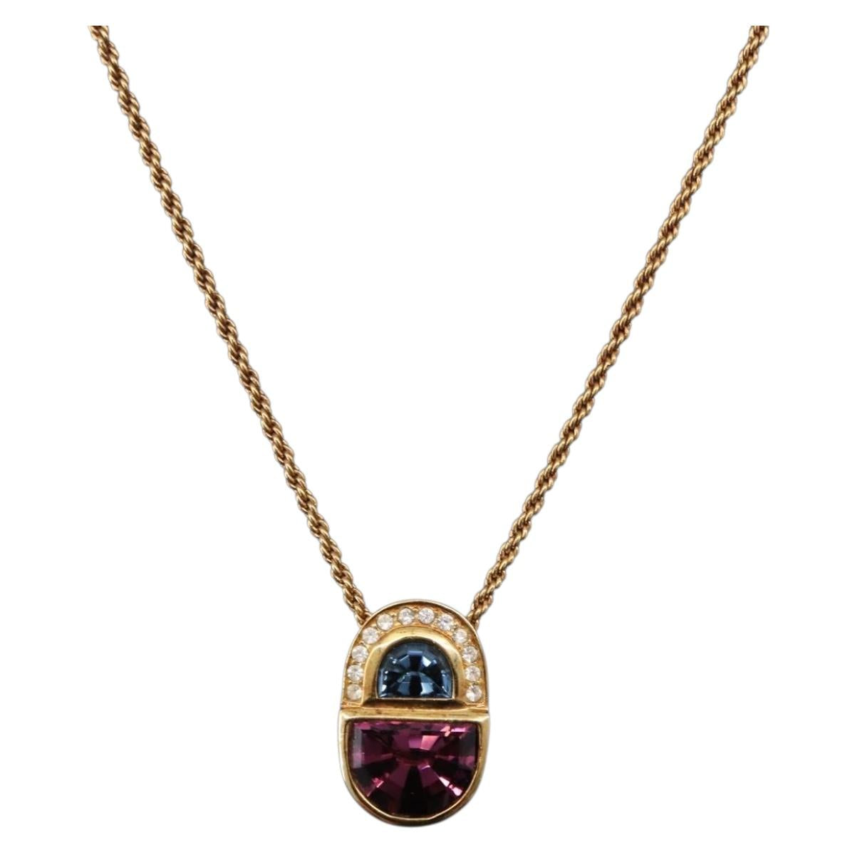 Christian Dior Colored Stone Necklace Metal Gold Tone Auth SW2503A