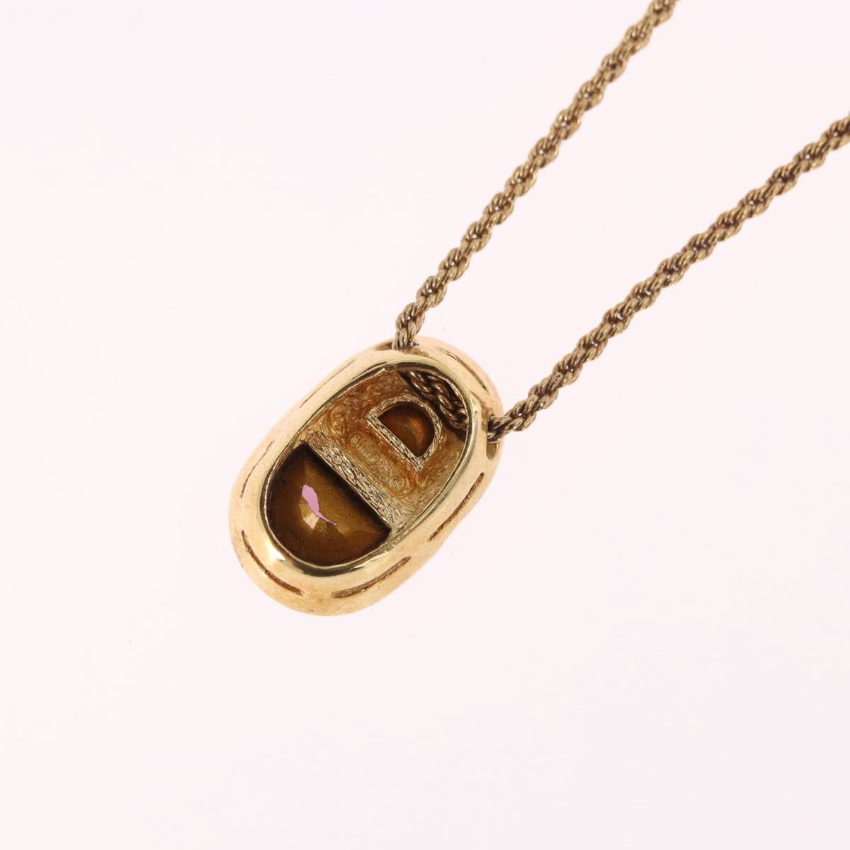 Christian Dior Colored Stone Necklace Metal Gold Tone Auth SW2503A