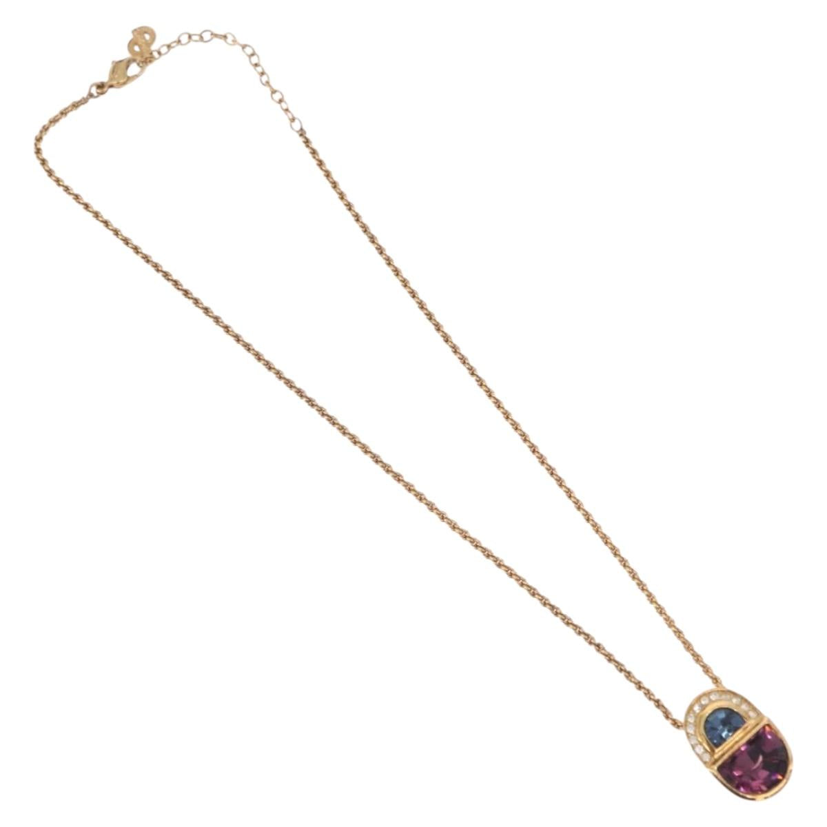 Christian Dior Colored Stone Necklace Metal Gold Tone Auth SW2503A
