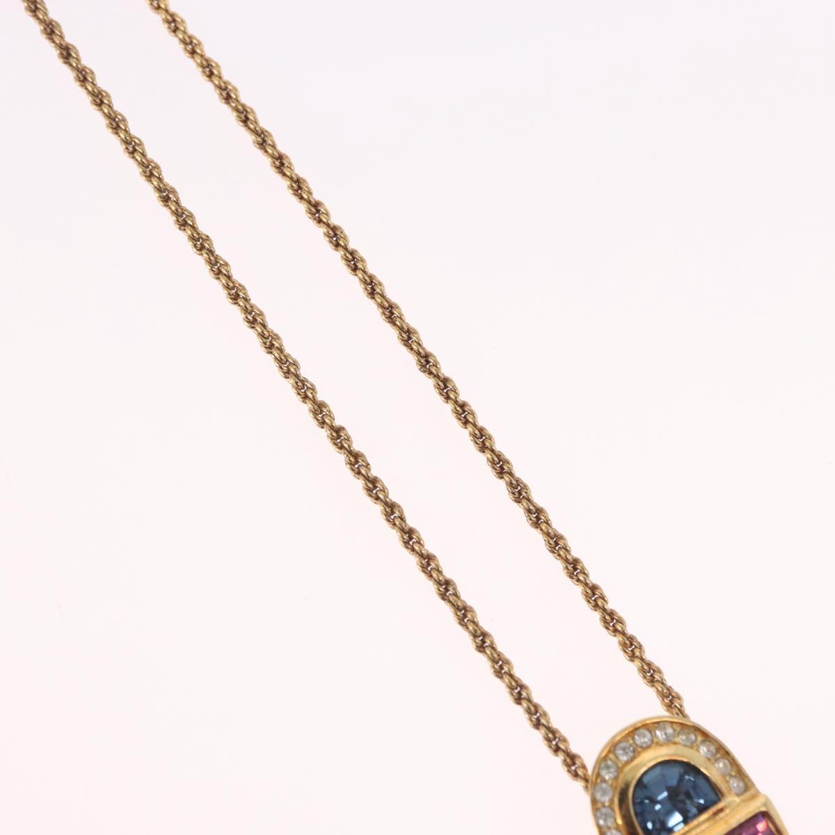 Christian Dior Colored Stone Necklace Metal Gold Tone Auth SW2503A