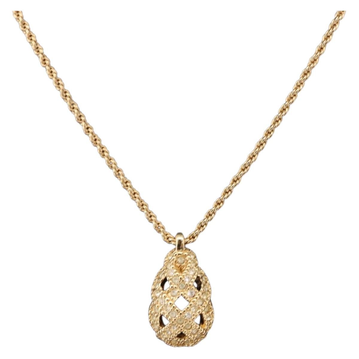 Christian Dior Mesh Top Necklace Metal Gold Tone Auth SW2516