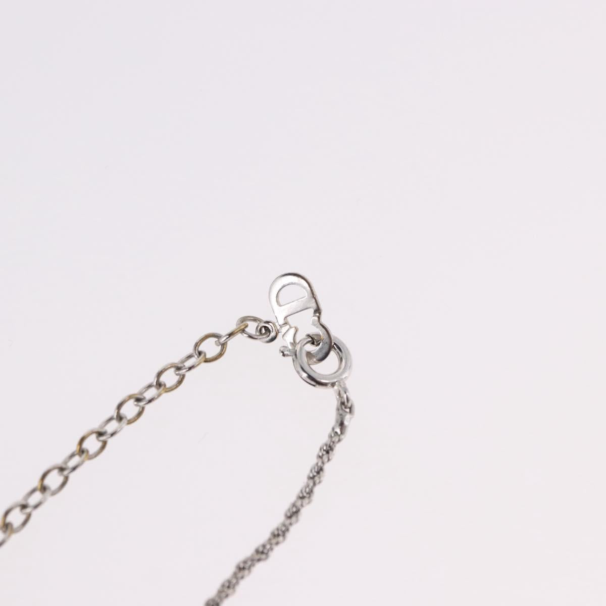 Christian Dior Rope Circle Logo Necklace Metal Silver Auth SW2521