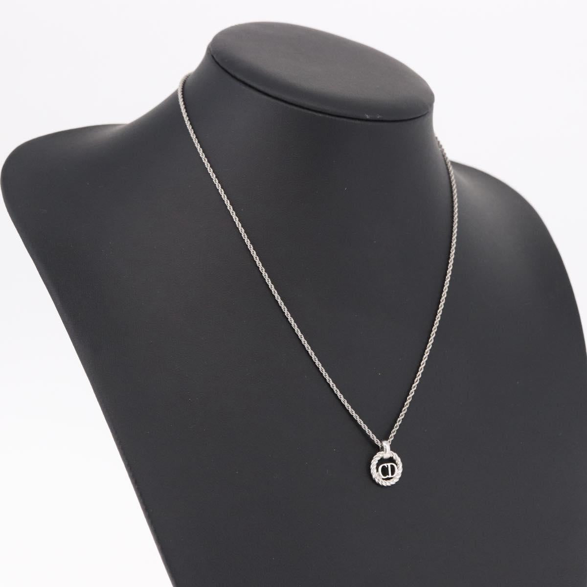 Christian Dior Rope Circle Logo Necklace Metal Silver Auth SW2521