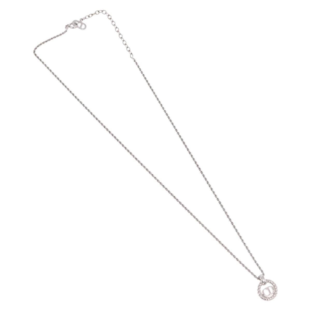 Christian Dior Rope Circle Logo Necklace Metal Silver Auth SW2521