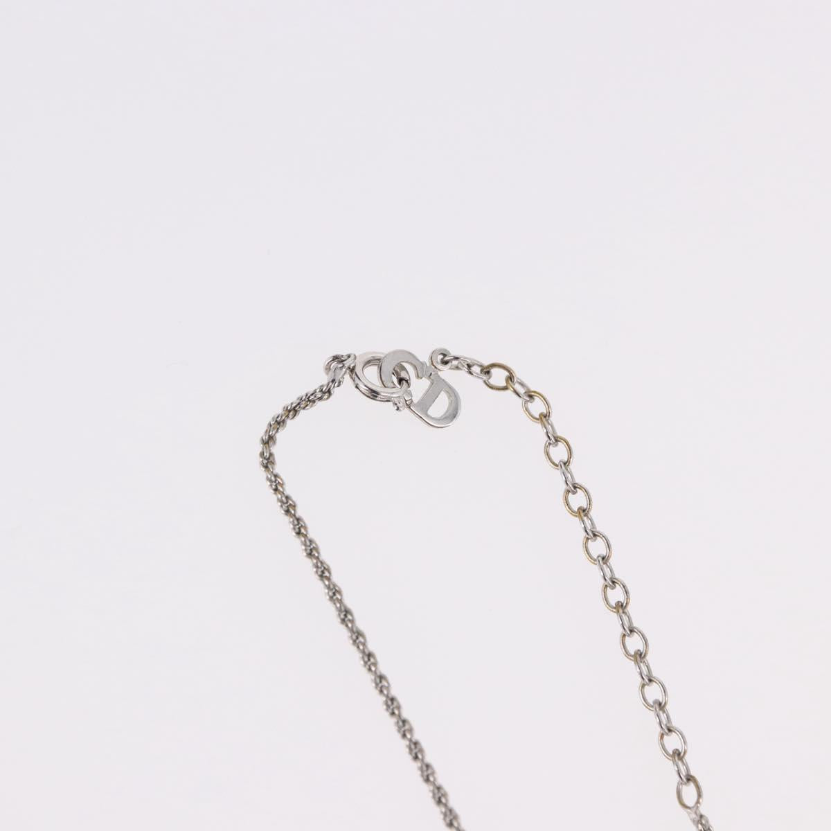 Christian Dior Rope Circle Logo Necklace Metal Silver Auth SW2521