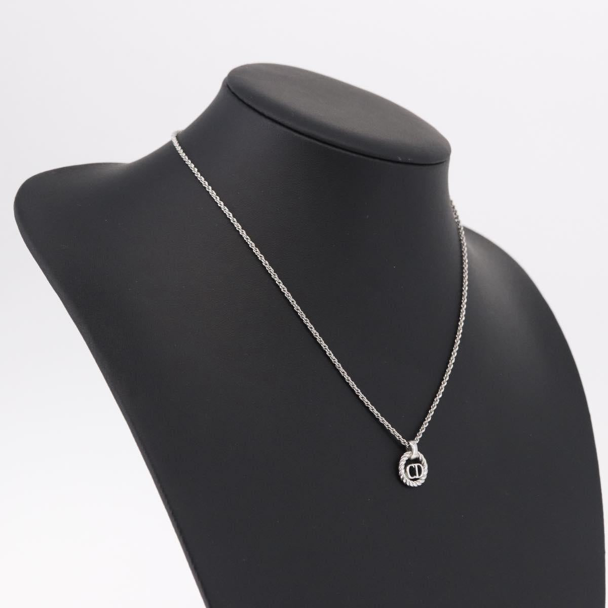 Christian Dior Rope Circle Logo Necklace Metal Silver Auth SW2522