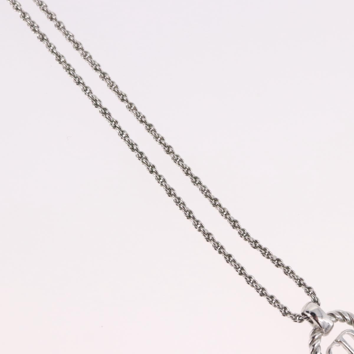 Christian Dior Rope Circle Logo Necklace Metal Silver Auth SW2522