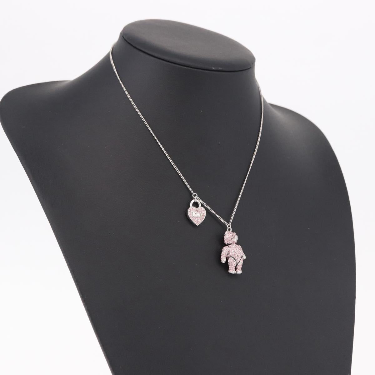 Christian Dior Bear Motif Necklace Metal Silver Auth SW2524