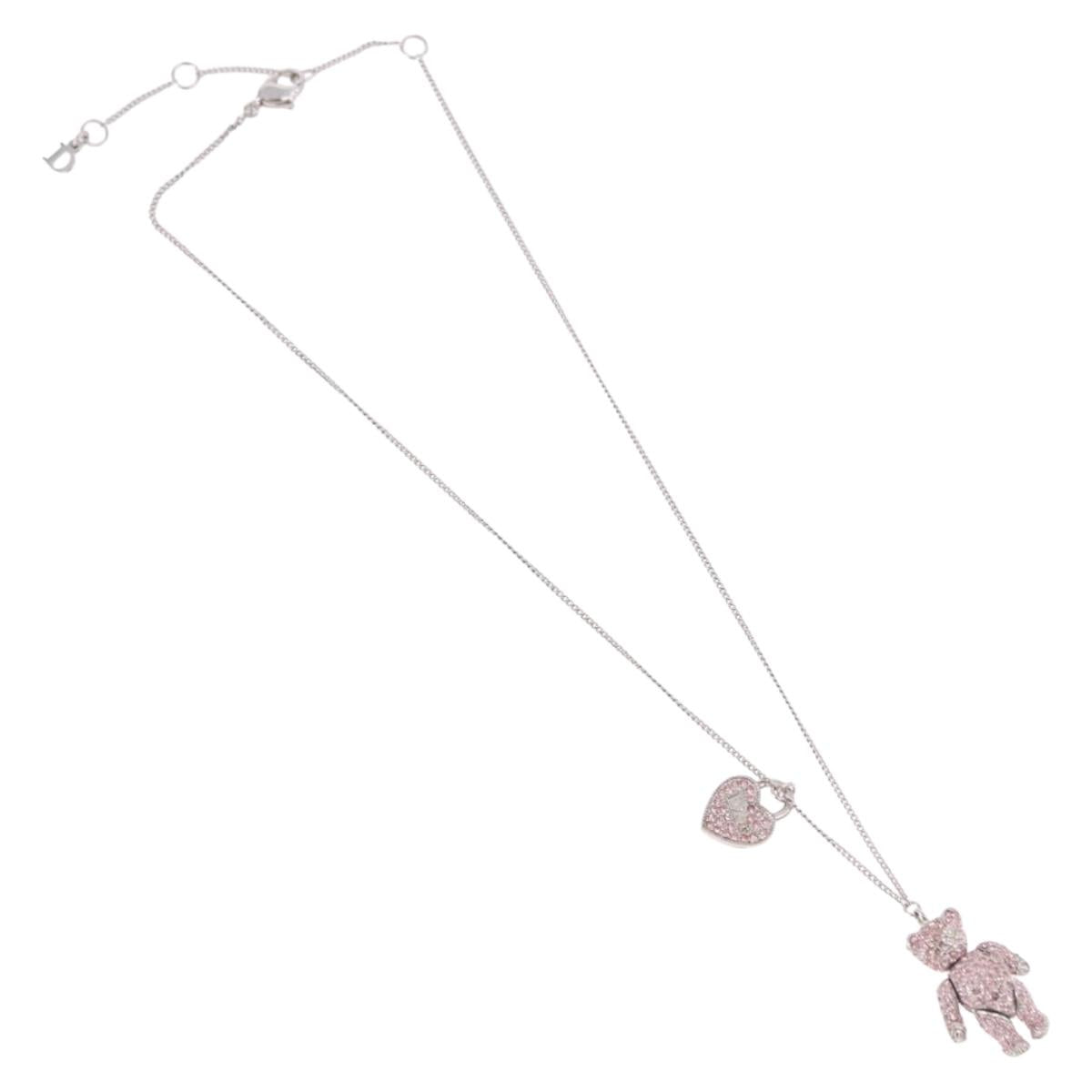 Christian Dior Bear Motif Necklace Metal Silver Auth SW2524